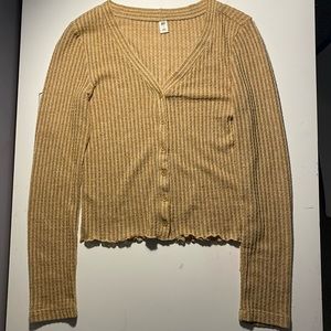 BP Button Front Long Sleeve Waffle Knit Top